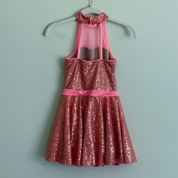 Revolution Dancewear Coral Sequin Halter Dress Costume w/ Shorts Size MC - Picture 4 of 7